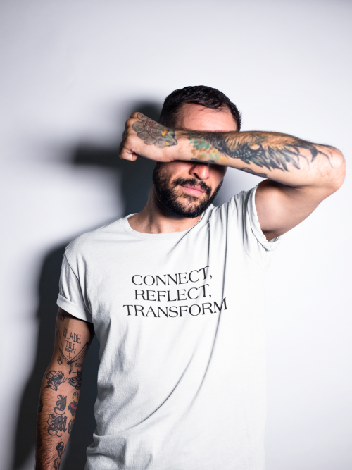 Connect Reflect Transform Tee — Minimal Inspirational Crew Shirt
